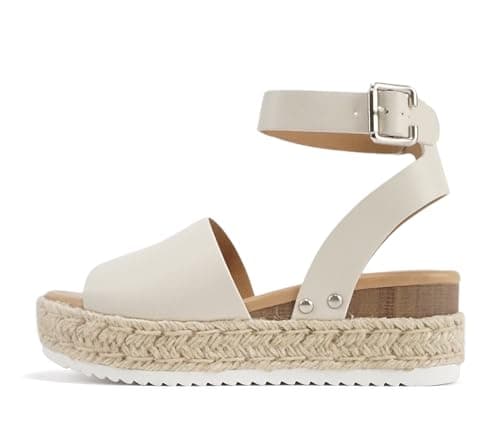 Soda Open Toe Buckle Ankle Strap Flatform Wedge Casual Espadrille Sandal
