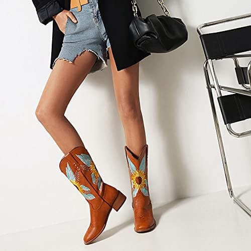 Mikarka Women's Embroidered Mid-Calf Western Cowboy Boots