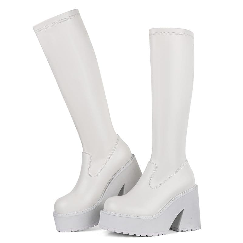 AMINUGAL Women's Knee-High Chunky Heel Zipper Boots