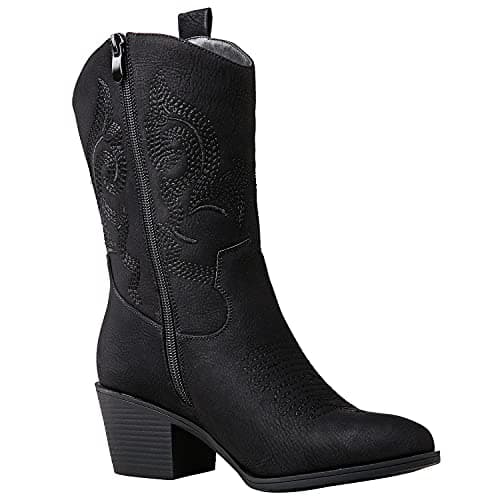 GLOBALWIN Women's Mid Calf Western Cowgirl Bootschunky Low Heel