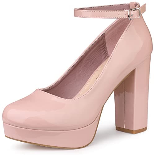 Allegra K Women's Chunky Heel Ankle Strap Mary Janes Pumps