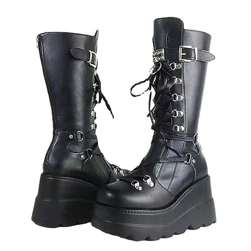 Gothniero Women Black Platform Gothic Knee High Boots Winter Chunky Heel Punk Rave Shoes Size 5.5-11  
Gothniero Women Black Platform Gothic Mid Calf Boots Winter Chunky Heel Punk Rave Lace Up Combat Shoes Size 5.5-11  
Gothniero Women Black Winter K