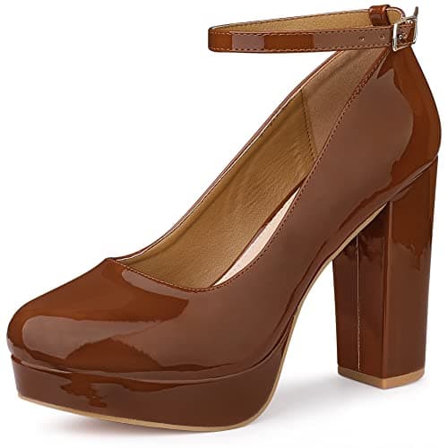 Allegra K Women's Chunky Heel Ankle Strap Mary Janes Pumps