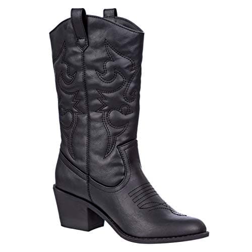 Charlies Albert Women's Mid-Calf Embroidered Cowboy Boots Low Stacked Heel Western