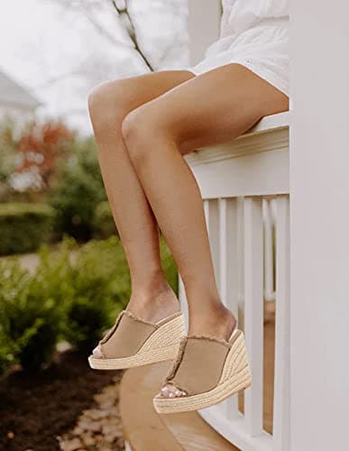 Juliet Holy Women's Denim Peep Toe Wedge Espadrille Sandals