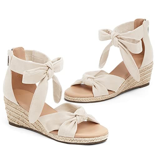 LAICIGO Women's Wedding Espadrilles Wedge Sandals with Back Zipper Open Toe Platform Ankle Strap