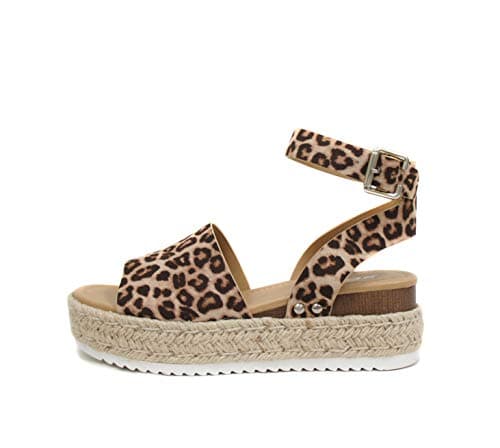 Soda Open Toe Buckle Ankle Strap Flatform Wedge Casual Espadrille Sandal