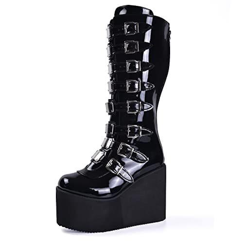 Gothniero Women's Black Knee High Platform Boots Size 5.5-11