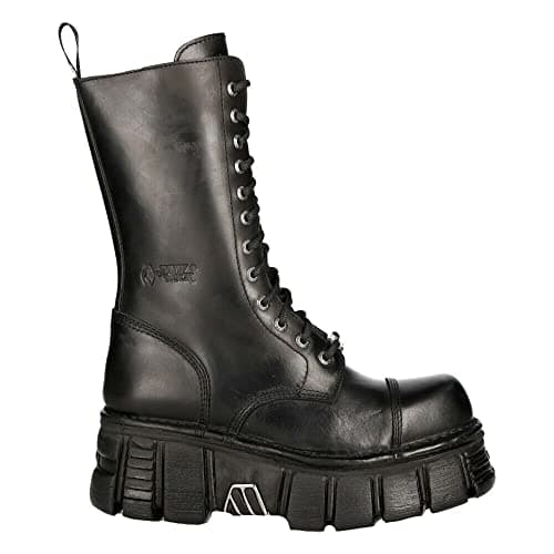 M-MILI211C-C1 Women's Metallic Black Lace-Up Leather Boots