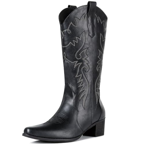 IXU Women's Pointy Toe Mid Calf Western Cowgirl Boots