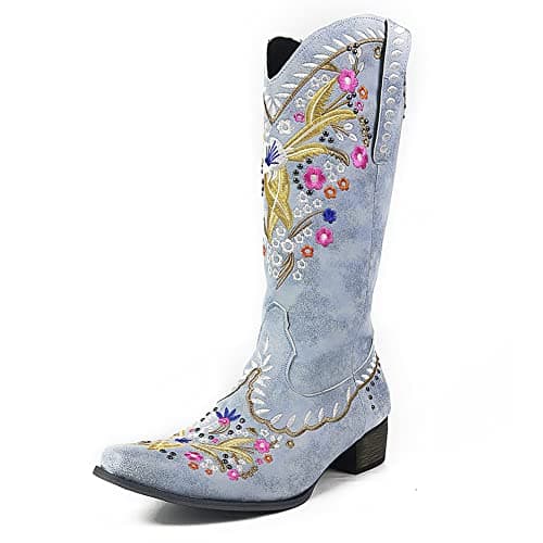 Erocalli Women's Western Mid Heel Embroidered Claf Boot