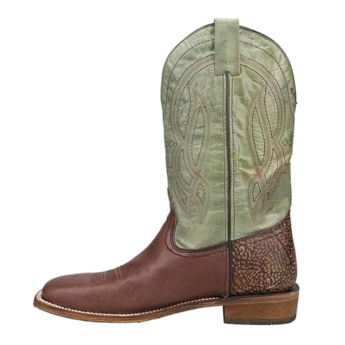 Men's Brown Bull Shoulder Tooled-Inlay Square Toe Casual Boots - Mid Calf
