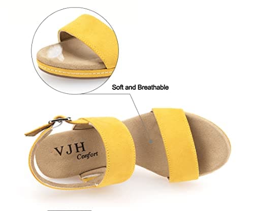 VJH Confort Women's Cork Wedge Sandals with Buckle Strap