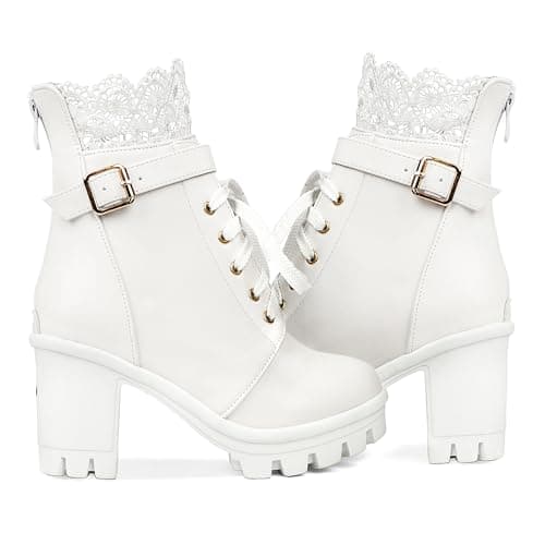 BEAUPAS Chunky Platform Gothic Lace Up Ankle Booties