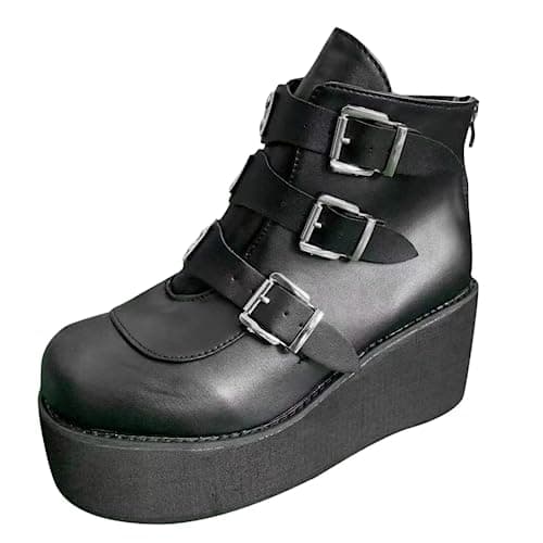 BORAMAX Women's Chunky Platform Mid-Calf Zip Booties