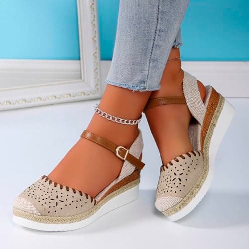 2025 Women's Comfortable Anti-Slip Espadrille Wedge Sandals with Adjustable Buckle
