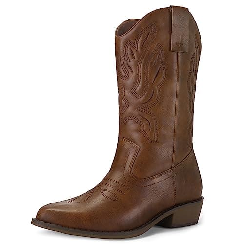 Embroidered Mid-Calf Cowgirl Boots for Women