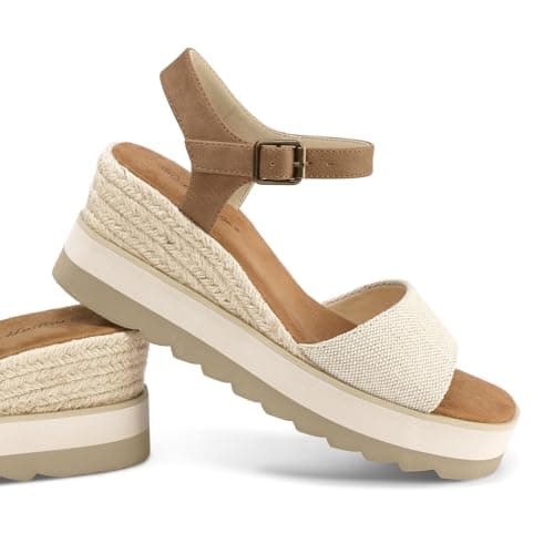 mysoft Women's Espadrille Wedge Sandals with EVA Sole and Ankle Strap Buckle