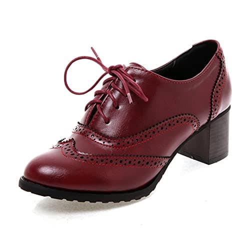 Mikarka Women's Vintage Chunky Heel Brogued Oxford Shoes