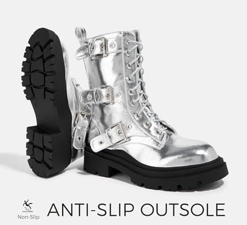 LUCKY STEP Women's Platform Mid Calf Combat Boots-Ankle Booties