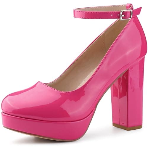 Allegra K Women's Chunky Heel Ankle Strap Mary Janes Pumps