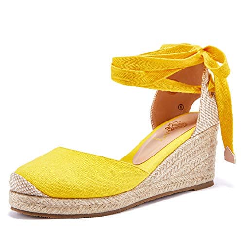 Ruanyu Women's Lace-Up Platform Espadrille Wedge Sandals