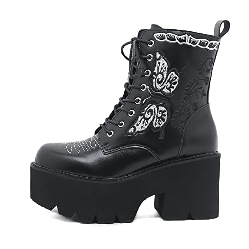 Women's Black Lace up Goth Platform Boots for Cosplay Fashion Punk Style.