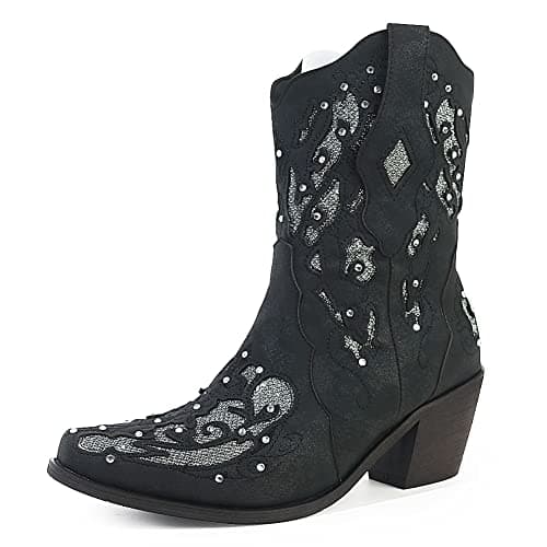Women's Rhinestone Cowboy Boots for Rodeo - Mid Calf Western Style