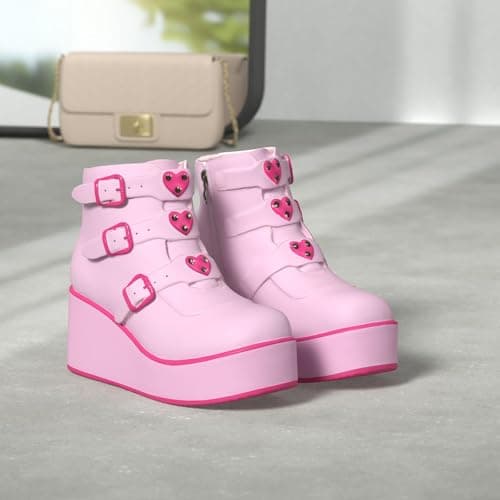 LUCKY STEP Women's Chunky Platform Ankle Boots - Round Toe Zipper Heels