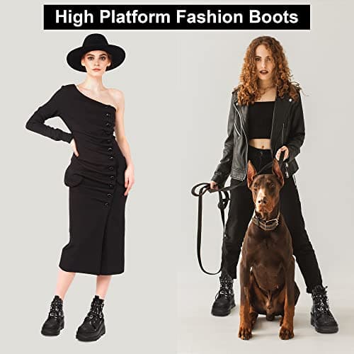 Gothniero Women's Black Holographic Combat Ankle Boots with Chunky Heel and Side Zip (US 5.5-11)