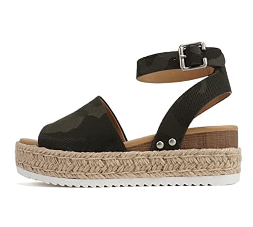 Soda Open Toe Buckle Ankle Strap Flatform Wedge Casual Espadrille Sandal