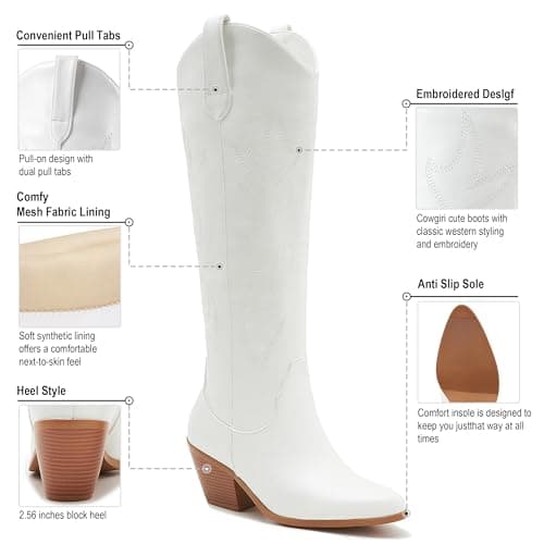 Classic Embroidered ZXHYZLZ Cowgirl Boots for Women Knee High 2" Heel