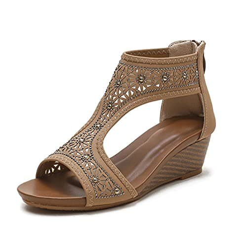 WOJWSKI Women's High Heel Slide Sandal with Zip Back Platform