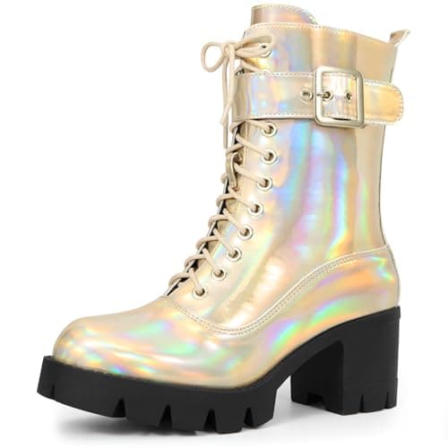 Perphy Lace-Up Combat Boots for Women with Chunky Heel
