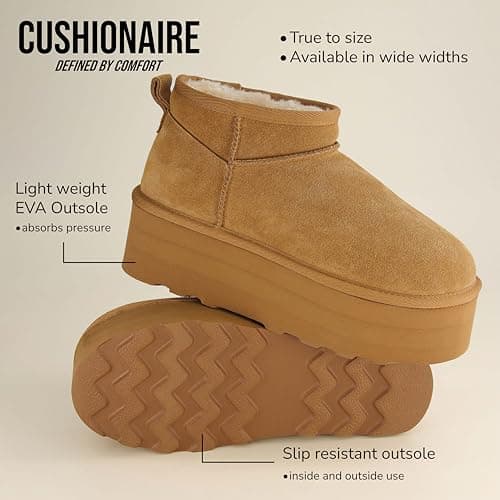 CUSHIONAIRE Hippy Women’s Cozy Suede Platform Ankle Boots with Faux Fur Lining - Comfortable Slip-Ons in Wide Widths