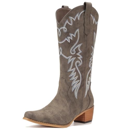 IXU Women's Pointy Toe Mid Calf Western Cowgirl Boots