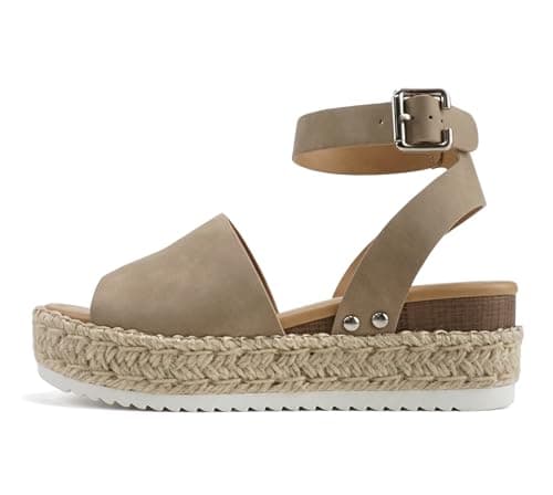 Soda Open Toe Buckle Ankle Strap Flatform Wedge Casual Espadrille Sandal