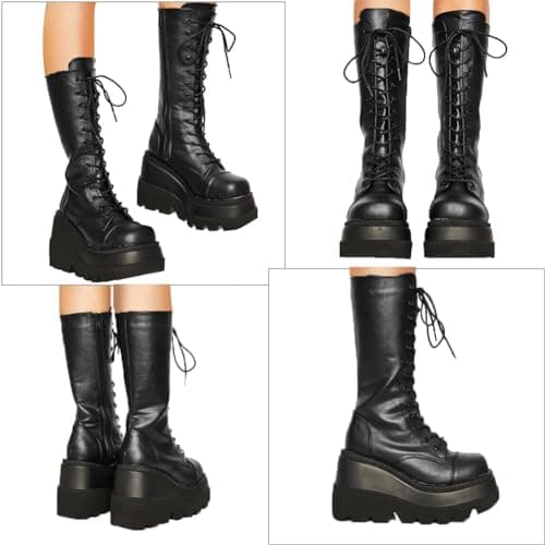 Womens High Platform Chunky Heel Combat Boots - For Women