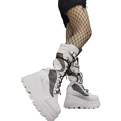 ZKXYFFS Chunky Heel Punk Goth Lace-Up Women's Boots