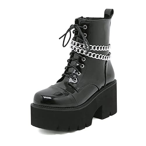Women's Black Lace up Goth Platform Boots for Cosplay Fashion Punk Style.