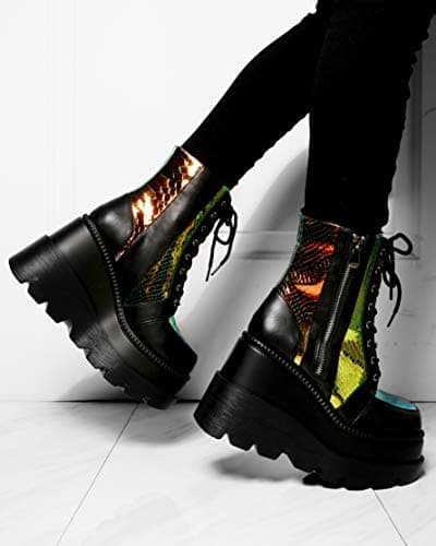 Radio Holographic Block Heel Booties for Women (Cape Robbin)