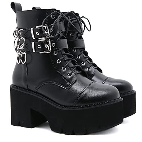 Rui Yue Women's Chunky Ankle Zipper Combat Boots