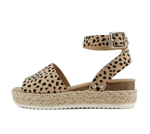 Womens Casual Espadrilles with Trim Flatform Studded Wedge