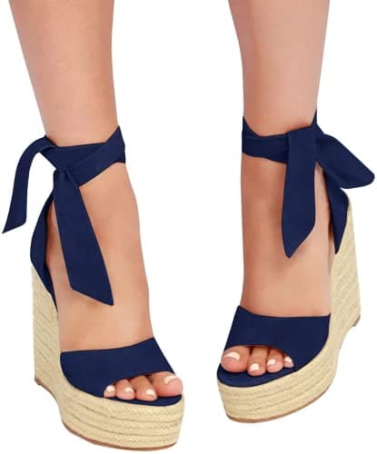 Seraih Women's Lace-Up Espadrille Wedge Sandals Heels Ankle Strap Summer Shoes