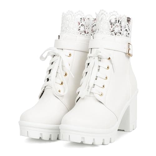 BEAUPAS Chunky Platform Gothic Lace Up Ankle Booties