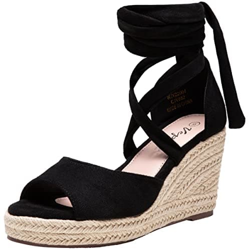 Vepose Women's Lace-Up Espadrille Platform Wedge Sandals