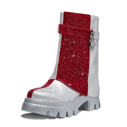 RKQ Women's Zebra Combat Boots - Chunky Heel & Lace-Up Mid-Calf Lug Sole