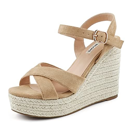JOY IN LOVE Women's Wedge Espadrille Heel Sandals with Ankle Strap
