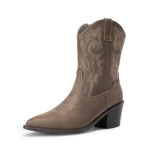 Dream Pairs Ladies' Zipper Pull-On Western Ankle Boots, Pointed Toe Chunky Heel