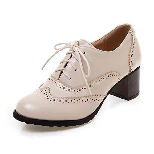 Mikarka Women's Vintage Chunky Heel Brogued Oxford Shoes